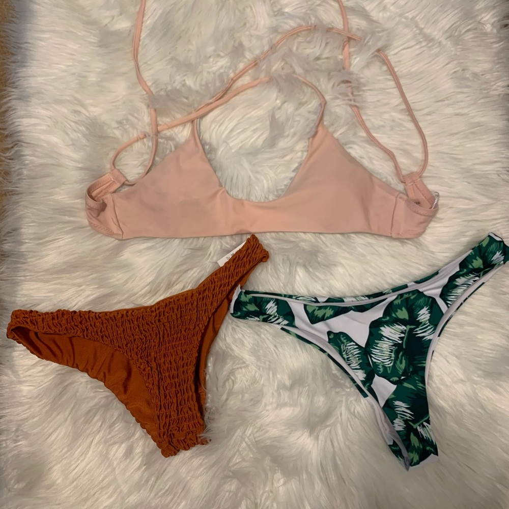 Zaful bikinis Two bottoms and one top tropical green white orange